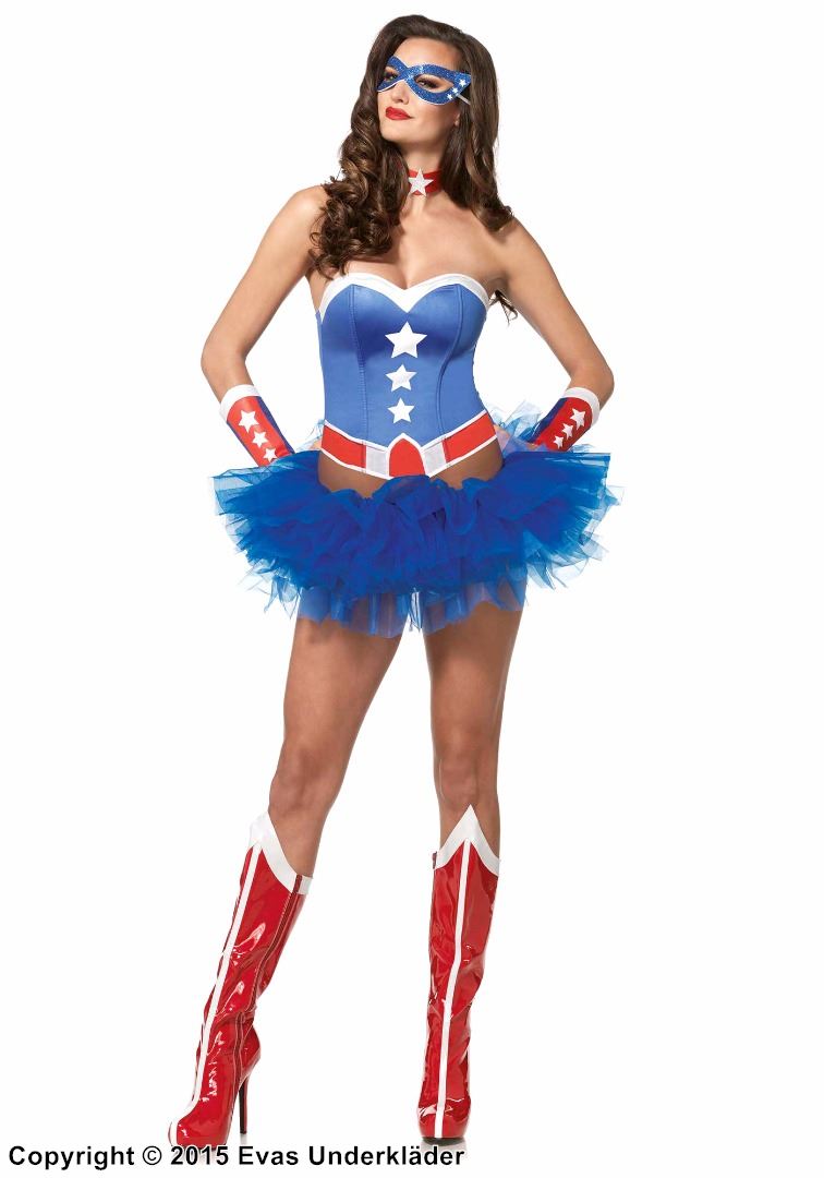 Kvinnelig Captain America, kostyme-bustier, stjerner